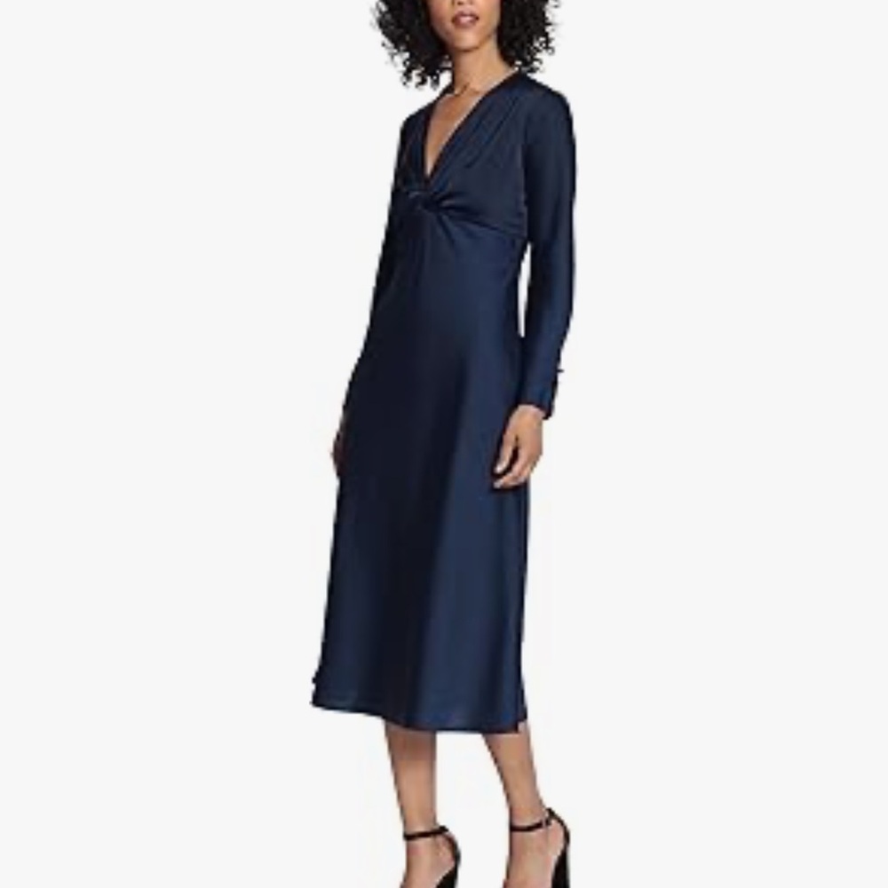 Maggy London Womens Twist V-Neck Bias Skirt Midi Dress - Picture 2 of 10